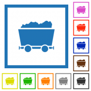 Packed mine cart flat color icons in square frames on white background - Packed mine cart flat framed icons