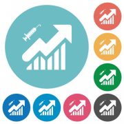 Vaccination graph flat white icons on round color backgrounds - Vaccination graph flat round icons