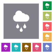 Rainy weather flat icons on simple color square backgrounds - Rainy weather square flat icons