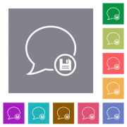 Save message outline flat icons on simple color square backgrounds - Save message outline square flat icons