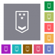 Military insignia with one chevron and three stars flat icons on simple color square backgrounds - Military insignia with one chevron and three stars square flat icons