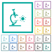 Microscope and virus flat color icons with quadrant frames on white background - Microscope and virus flat color icons with quadrant frames