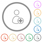 Add new user outline flat color icons in round outlines on white background - Add new user outline flat icons with outlines