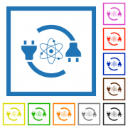 Atomic energy flat color icons in square frames on white background - Atomic energy flat framed icons
