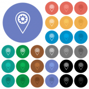 GPS location settings multi colored flat icons on round backgrounds. Included white, light and dark icon variations for hover and active status effects, and bonus shades. - GPS location settings round flat multi colored icons