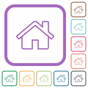 Home outline simple icons in color rounded square frames on white background - Home outline simple icons