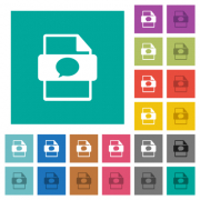 Message file type multi colored flat icons on plain square backgrounds. Included white and darker icon variations for hover or active effects. - Message file type square flat multi colored icons