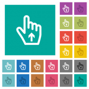 Hand cursor up outline multi colored flat icons on plain square backgrounds. Included white and darker icon variations for hover or active effects. - Hand cursor up outline square flat multi colored icons