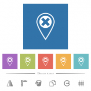 GPS location cancel flat white icons in square backgrounds. 6 bonus icons included. - GPS location cancel flat white icons in square backgrounds