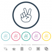 Victory sign hand gesture flat color icons in round outlines. 6 bonus icons included. - Victory sign hand gesture flat color icons in round outlines