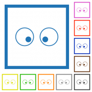 Watching eyes outline flat color icons in square frames on white background - Watching eyes outline flat framed icons