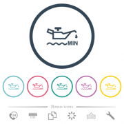 Oil level minimum indicator flat color icons in round outlines. 6 bonus icons included. - Oil level minimum indicator flat color icons in round outlines