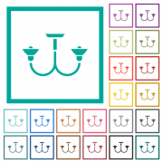 Chandelier flat color icons with quadrant frames on white background - Chandelier flat color icons with quadrant frames