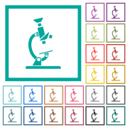Microscope flat color icons with quadrant frames on white background - Microscope flat color icons with quadrant frames