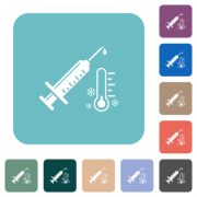 Vaccine storage temperature frosty white flat icons on color rounded square backgrounds - Vaccine storage temperature frosty rounded square flat icons