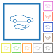 Car services outline flat color icons in square frames on white background - Car services outline flat framed icons