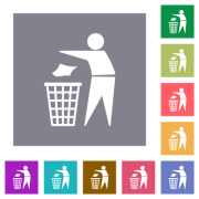Tidy man solid flat icons on simple color square backgrounds - Tidy man solid square flat icons