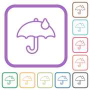 Umbrella with single raindrop outline simple icons in color rounded square frames on white background - Umbrella with single raindrop outline simple icons