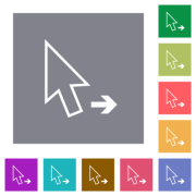Arrow cursor right outline flat icons on simple color square backgrounds - Arrow cursor right outline square flat icons