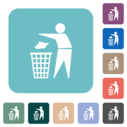 Tidy man solid white flat icons on color rounded square backgrounds - Tidy man solid rounded square flat icons