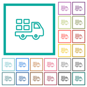Courier services outline flat color icons with quadrant frames on white background - Courier services outline flat color icons with quadrant frames