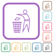 Tidy man outline simple icons in color rounded square frames on white background - Tidy man outline simple icons