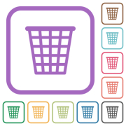 Single empty wide trash outline simple icons in color rounded square frames on white background - Single empty wide trash outline simple icons