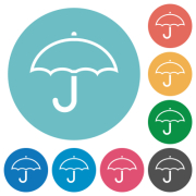 Single umbrella outline flat white icons on round color backgrounds - Single umbrella outline flat round icons