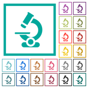 Microscope flat color icons with quadrant frames on white background - Microscope flat color icons with quadrant frames