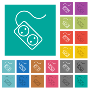 Portable electrical outlet with two sockets and cord outline multi colored flat icons on plain square backgrounds. Included white and darker icon variations for hover or active effects. - Portable electrical outlet with two sockets and cord outline square flat multi colored icons