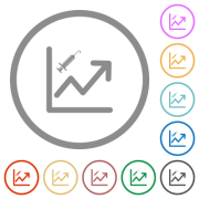 Rising vaccination graph flat color icons in round outlines on white background - Rising vaccination graph flat icons with outlines