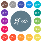Hearing and visually impaired symbols flat white icons on round color backgrounds. 17 background color variations are included. - Hearing and visually impaired symbols flat white icons on round color backgrounds