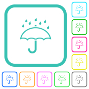 Umbrella with rain outline vivid colored flat icons in curved borders on white background - Umbrella with rain outline vivid colored flat icons
