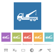 Crane truck flat white icons in square backgrounds. 6 bonus icons included. - Crane truck flat white icons in square backgrounds