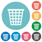 Single empty wide trash outline flat white icons on round color backgrounds - Single empty wide trash outline flat round icons