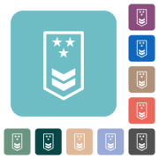 Military insignia with two chevrons and three stars white flat icons on color rounded square backgrounds - Military insignia with two chevrons and three stars rounded square flat icons