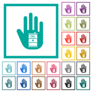 Hand shaped crude oil sanction sign solid flat color icons with quadrant frames on white background - Hand shaped crude oil sanction sign solid flat color icons with quadrant frames