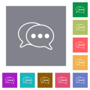 Two oval active chat bubbles outline flat icons on simple color square backgrounds - Two oval active chat bubbles outline square flat icons