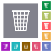 Single empty tall trash outline flat icons on simple color square backgrounds - Single empty tall trash outline square flat icons