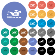 Oil level minimum indicator multi colored flat icons on round backgrounds. Included white, light and dark icon variations for hover and active status effects, and bonus shades. - Oil level minimum indicator round flat multi colored icons