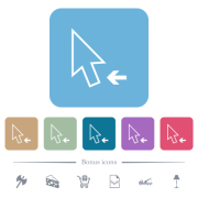 Arrow cursor left outline white flat icons on color rounded square backgrounds. 6 bonus icons included - Arrow cursor left outline flat icons on color rounded square backgrounds