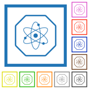 Octagon shaped nuclear energy sanction sign outline flat color icons in square frames on white background - Octagon shaped nuclear energy sanction sign outline flat framed icons