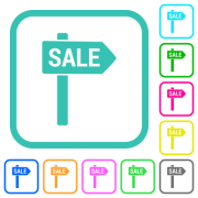 Sale sign vivid colored flat icons in curved borders on white background - Sale sign vivid colored flat icons
