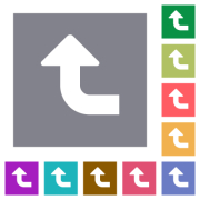 Left top side turn arrow solid flat icons on simple color square backgrounds - Left top side turn arrow solid square flat icons