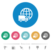 International transport flat white icons on round color backgrounds. 6 bonus icons included. - International transport flat round icons