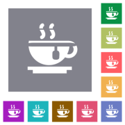 Cup of tea flat icons on simple color square backgrounds - Cup of tea square flat icons