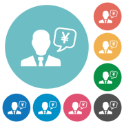 Japanese Yen financial advisor flat white icons on round color backgrounds - Japanese Yen financial advisor flat round icons