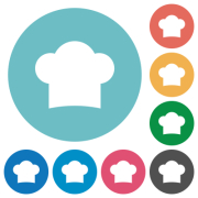 Chef hat solid flat white icons on round color backgrounds - Chef hat solid flat round icons