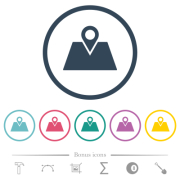 GPS route planning flat color icons in round outlines. 6 bonus icons included. - GPS route planning flat color icons in round outlines