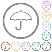 Single umbrella outline flat color icons in round outlines on white background - Single umbrella outline flat icons with outlines